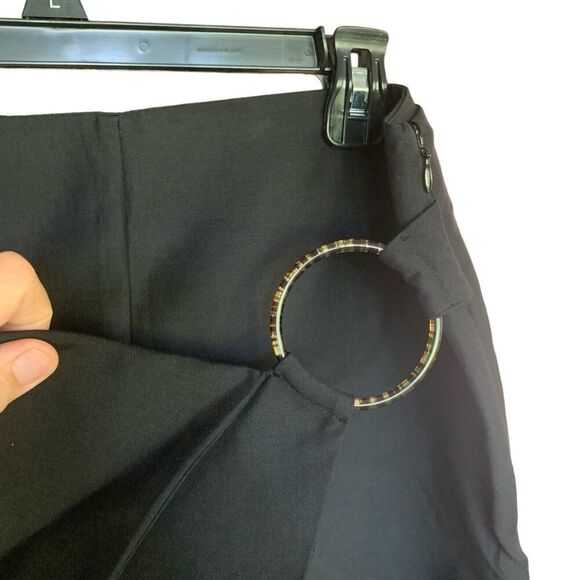 Zara Skort Women L Black Asymmetrical Mini Faux Skirt Wrap Embellished Goth - Picture 5 of 9